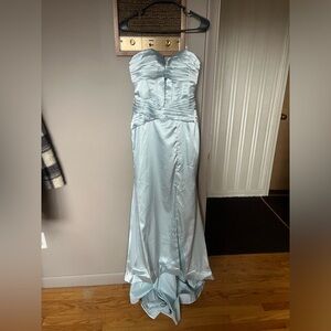 Light Blue Strapless Satin Corset Gown